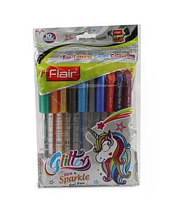 Flair multi colour glitter xtra sparkle gel pens set of 10