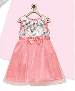 Baby Pink party wear girls frock with sequence