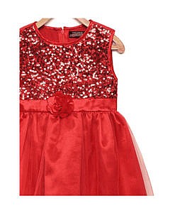Red party wear girls frock with sequence