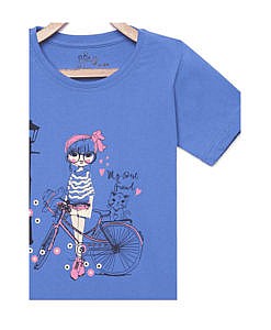 Girls Graphic print Blue T Shirt