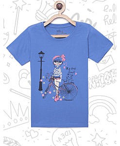 Girls Graphic print Blue T Shirt