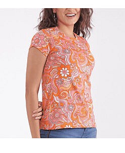 Orange printed women cotton t-shirt