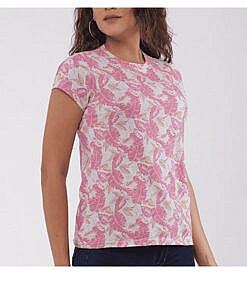 Pink feather women cotton t-shirt