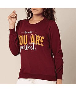 Maroon winter wear printed sweat shirt