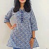 Soft sustainable cotton blue short kurti with dark blue patti