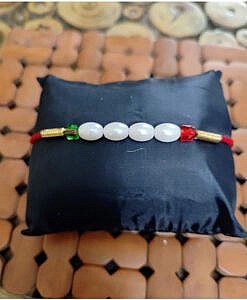 White four beads dhaga rakhi