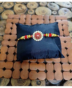 Red with stones flower rakhi