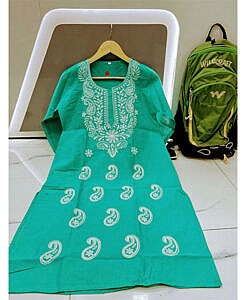 Pastel light green chikan embroidery kurti