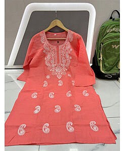 Pastel pink chikan embroidery kurti