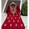 Deep red chikan embroidery kurti