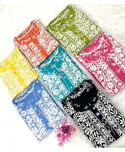 Mul Mul Cotton tree print chikan hand embroidery kurta