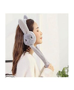 Grey bunny ear muffs with moving ears and led lights