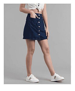 Royal blue denim skirt with buttons