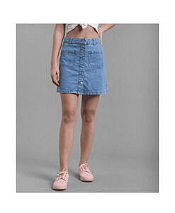 Light blue denim skirt with buttons
