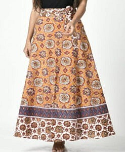 Flower print Jaipuri cotton wrap around skirt
