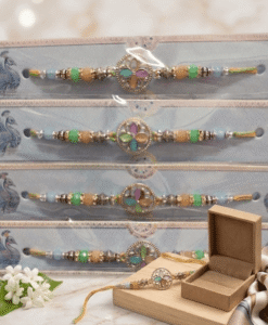 Pastel beads silver colour rakhi