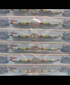 Pastel beads silver colour rakhi