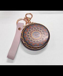 Ethnic navy blue flower design print mirror with key chain