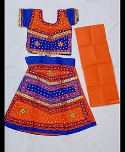 Cotton radha rani embroidered lahanga choli dress with plain dupatta