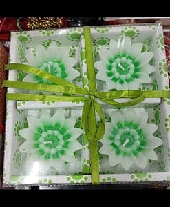 Green Flower floating candles set of 4