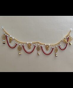 Red beads two layers Ganesh Ji Toran