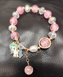 Beautiful PINK beads bracelet with Unicorn charm