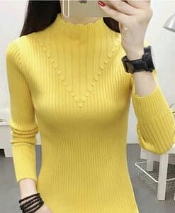Yellow winter sweater top with neck design
