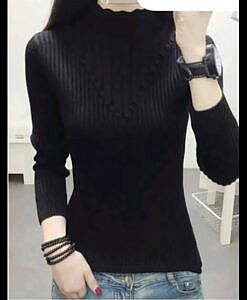 Black winter sweater top with neck design