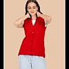 Red sleeveless button down woolen cardigan with pockets