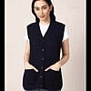Navy Blue sleeveless button down woolen cardigan with pockets