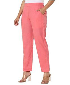 Peach soft pure cotton solid poplin pants (Export Quality)