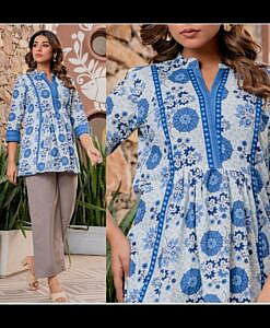 Blue flower cotton a line frilled border top