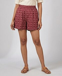 Maroon printed soft cotton women shorts