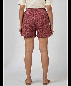 Maroon printed soft cotton women shorts