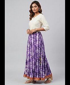 Purple cotton long skirt with lace border