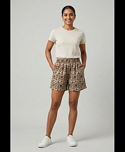 Brown flower print soft cotton women shorts