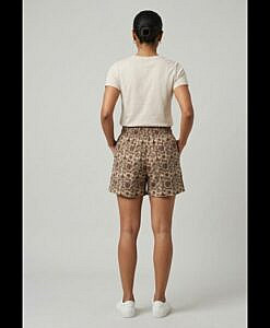 Brown flower print soft cotton women shorts