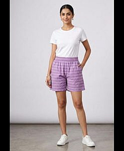 Purple horizontal print soft cotton women shorts