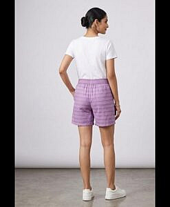 Purple horizontal print soft cotton women shorts