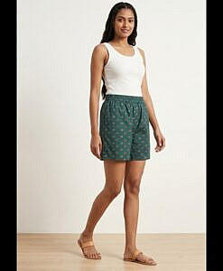 Green print soft cotton women shorts