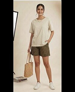 Olive green print soft cotton women shorts