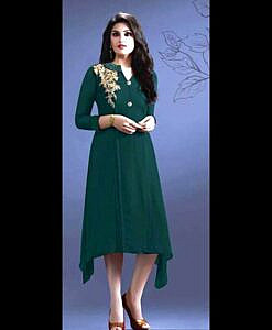 Green Georgette Kurti with sequence design