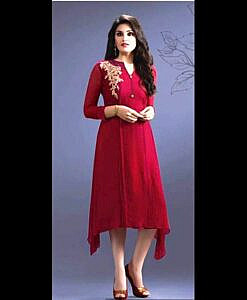 Deep red Georgette Kurti with sequence design