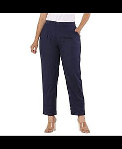 Navy Blue soft pure cotton solid poplin pants (Export Quality)