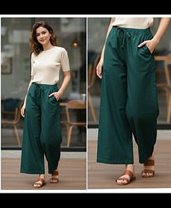 Bottle Green cotton solid poplin palazzo (Export quality)