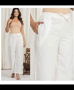 White cotton solid poplin palazzo (Export quality)