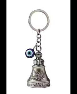 Silver colour gradian bell key ring with evil eye charm