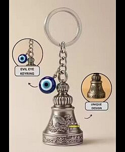 Silver colour gradian bell key ring with evil eye charm