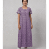 Purple soft cotton front open printed night gown