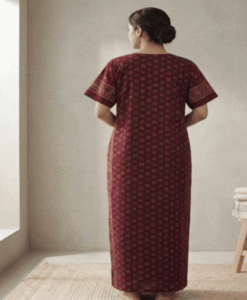 Maroon soft cotton front open printed night gown